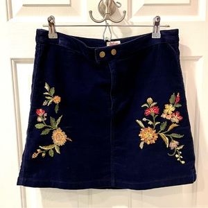 90s Style Embroidered Navy Cord Mini Skirt